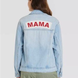 Ingrid & Isabel Light Wash Denim Mama Patch Jean Jacket Mom Maternity Size XL